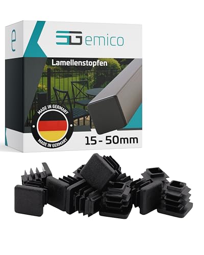 emico Lamellenstopfen 15x15 mm - Rohrwandstärke 0,8-3,0 mm - 10 Stück Schwarz - Quadratische Stopfen aus robustem PE - Witterungsbeständige & stoßfeste Rohrstopfen - Ideal für Rohrabdeckungen emico Lamellenstopfen 15x15 mm - Rohrwandstärke 0,8-3,0 mm - 10 Stück Schwarz - Quadratische Stopfen aus robustem PE - Witterungsbeständige & stoßfeste Rohrstopfen - Ideal für Rohrabdeckungen von EMICO