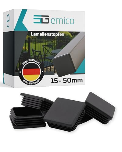 emico Lamellenstopfen 50x50 mm - Rohrwandstärke 0,8-3,0 mm - 4 Stück Schwarz - Quadratische Stopfen aus robustem PE - Witterungsbeständige & stoßfeste Rohrstopfen - Ideal für Rohrabdeckungen emico Lamellenstopfen 50x50 mm - Rohrwandstärke 0,8-3,0 mm - 4 Stück Schwarz - Quadratische Stopfen aus robustem PE - Witterungsbeständige & stoßfeste Rohrstopfen - Ideal für Rohrabdeckungen von EMICO