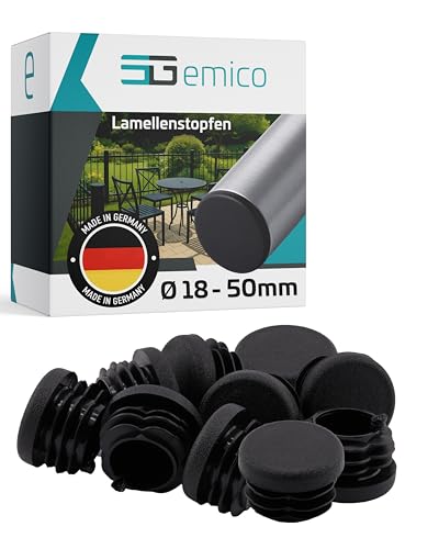 emico Lamellenstopfen Ø 25 mm - Rohrwandstärke 1,0-3,0 mm - 4 Stück Schwarz - Runde Stopfen aus hochwertigem PE - Witterungsbeständige & stoßfeste Rohrstopfen - Ideal für präzise Rohrabdeckungen von EMICO