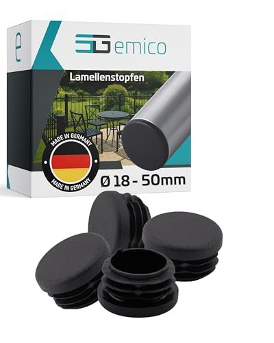 emico Lamellenstopfen Ø 28 mm - Rohrwandstärke 0,8-2,5 mm - 4 Stück Schwarz - Runde Stopfen aus hochwertigem PE - Witterungsbeständige & stoßfeste Rohrstopfen - Ideal für präzise Rohrabdeckungen von EMICO