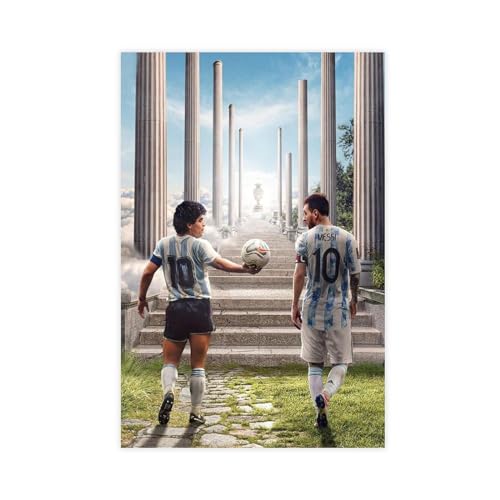 EMIGOS Poster auf Leinwand, Motiv Maradona und Messi, Schlafzimmer, Dekoration, Sport, Landschaft, Büro, Raumdekoration, Geschenk, ungerahmt, 50 x 75 cm von EMIGOS