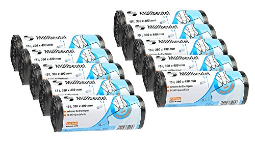 10er SET DEISS 44902 - UNIVERSAL PLUS - 15 Liter Abfallsäcke GRAU - 50 Stk. pro Rolle/Recycling-HDPE/Emil Deiss/Müllbeutel von EMIL DEISS KG