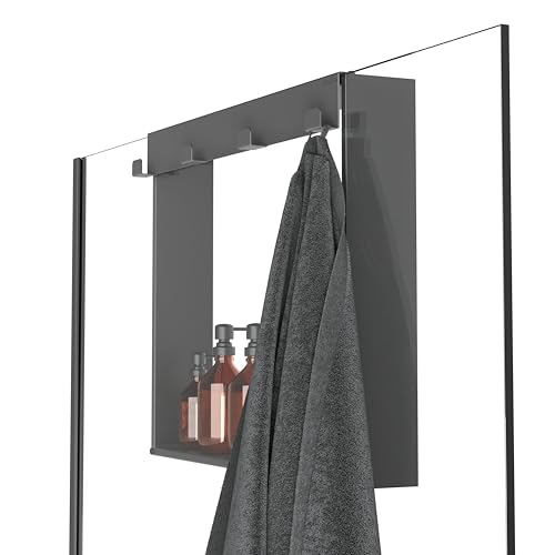 EMILORA Duschablage ohne Bohren für Glaswand 6-12mm Edelstahl Duschregal Schwarz 50x40x12cm zum Einhängen - Duschkorb mit 4 Haken für Handtücher - Einfache Montage ohne Wandbohrung EMILORA Duschablage ohne Bohren für Glaswand 6-12mm Edelstahl Duschregal Schwarz 50x40x12cm zum Einhängen - Duschkorb mit 4 Haken für Handtücher - Einfache Montage ohne Wandbohrung von EMILORA