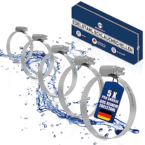 EMIPRA® Schlauchschellen Set [8-60mm, 25 Stk] - optimierte Geometrie für besonders einfache Rotation - Schlauchschellen Edelstahl rostfrei gemäß DIN 3017 W4 von EMIPRA