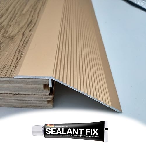 EMISOO Boden Übergangsleiste Türschwelle Übergangsschiene Breite 100mm Holz-zu-Fliesen Übergangsprofil Höhenausgleich 10mm-50mm Aluminium Bodenleiste Abdeckleiste (Color : Gold) von EMISOO