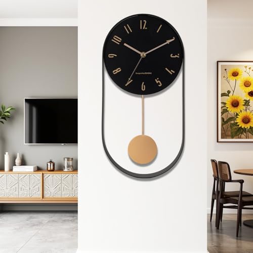 EMITDOOG Große Wanduhr - Moderne Pendel Wanduhr Dekorativer und Einzigartiger Metallrahmen mit 20.3 cm Ziffernblatt - Zeitgemäßes, minimalistisches Design, mit lautlosem Batteriebetrieb, Schwarz von EMITDOOG