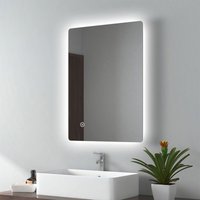 Badezimmerspiegel mit Beleuchtung led Wandspiegel (70x50cm, Kaltweißes Licht, Touch-Schalter) - Emke von EMKE