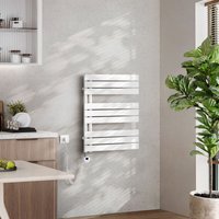 Badheizkörper Elektrisch mit Thermostat, Handtuchheizkörper Elektrisch Panel Handtuchhalter Handtuchtrokner inkl Heizstab mit timer, Weiß, 762x600mm von EMKE