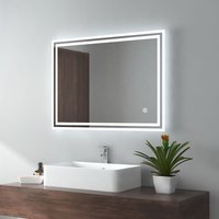 Badspiegel led Badezimmerspiegel mit Beleuchtung IP44 Wasserdicht Wandspiegel, 90x70cm, Kaltweißes Licht, Touchschalter, Beschlagfrei - Emke von EMKE