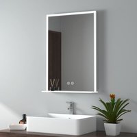 Badspiegel mit Ablage, Spiegel mit Beleuchtung Beschlagfrei 6400k Lichtspiegel Wandspiegel mit Touch, Kaltweiß (Modell o) 50x70 cm - Emke von EMKE