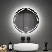 Badspiegel mit Beleuchtung Rund 50cm mit 3 Lichtfarbe Dimmbar, Antibeschlag, Touchschalter, Speicherfunktion, Energiesparend Badezimmerspiegel - Emke von EMKE