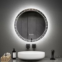 Badspiegel mit Beleuchtung Rund 60cm mit 3 Lichtfarbe Dimmbar, Antibeschlag, Touchschalter, Speicherfunktion, Energiesparend Badezimmerspiegel - Emke von EMKE