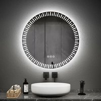 Badspiegel mit Beleuchtung Rund 70cm mit 3 Lichtfarbe Dimmbar, Antibeschlag, Touchschalter, Speicherfunktion, Energiesparend Badezimmerspiegel - Emke von EMKE