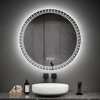 Badspiegel mit Beleuchtung Rund 80cm mit 3 Lichtfarbe Dimmbar, Antibeschlag, Touchschalter, Speicherfunktion, Energiesparend Badezimmerspiegel - Emke von EMKE
