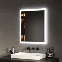 Badspiegel mit Beleuchtung led Badezimmerspiegel 60x50cm (Warmweißes/Kaltweißes Licht, Knopfschalter, Beschlagfrei) - Emke von EMKE