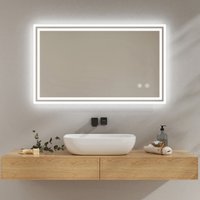Badspiegel mit Touch 6500K LED-Beleuchtung eckig, Beschlagfrei, Helligkeit Einstellbar, Memory-Funktion, Horizontal&Vertical 100 x 60 cm - Emke von EMKE
