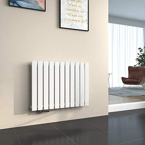 EMKE Heizkörper Horizontal 630x850mm, Design Flachheizkörper Einlagig Moderne Heizkörper Flach Paneelheizkörper Seitenanschluss Weiß 618W von EMKE