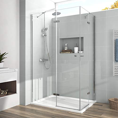 EMKE Duschkabine 80x80 Eckeinstieg Duschabtrennung Dusche 5mm Glas Doppel Scharniertür Duschtür Komplett Duschkabine mit Beidseitiger Nano Beschichtung Höhe 185cm von EMKE