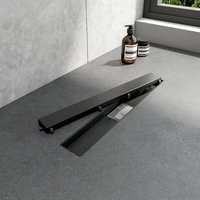 Duschrinne 50 cm Edelstahl Befliesbar 2 in 1 Komplettset Bodenablauf Dusche Siphon, Extra Flach Abflussrinne Haarsieb Randablauf Schwarz - Emke von EMKE