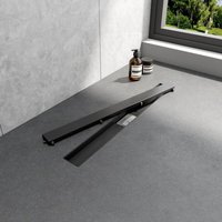 Duschrinne 70 cm Edelstahl Befliesbar 2 in 1 Komplettset Bodenablauf Dusche Siphon, Extra Flach Abflussrinne Haarsieb Randablauf Schwarz - Emke Duschrinne 70 cm Edelstahl Befliesbar 2 in 1 Komplettset Bodenablauf Dusche Siphon, Extra Flach Abflussrinne Haarsieb Randablauf Schwarz - Emke von EMKE