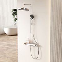 Emke - Duschsystem mit Thermostat 40cm Thermostatische Platte Duschsäuleset 2-in-1-Filter-Großbrause und Handbrause Chrom von EMKE