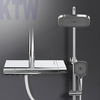 Emke - Duschsystem mit Thermostat Duschset Duschsäuleset mit Brausestange, Handbrause mit 3 Strahlstärken, Regendusche, Chrom von EMKE