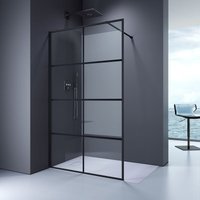Duschwand Walk In Dusche Duschtrennwand für Badewanne mit 8mm Nano-Beschichtung esg Klares Sicherheitsglas mit Schwarzer Rahmen, Schwarzer Plaid, von EMKE