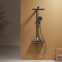 EMKE® Duschsystem mit Thermostat 36x24 cm Regenduschkopf Anthrazit Matt 4-Strahl Handbrause von EMKE