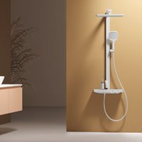 EMKE® Duschsystem mit Thermostat 36x24 cm Regenduschkopf Weiß Matt 4-Strahl Handbrause von EMKE