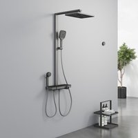 EMKE® Duschsystem mit Thermostat Anthrazit Matt 40 cm LED Anzeige Glasablage Duschsystem Elternteil und Kind Handbrause+Übergröße Regendusche von EMKE