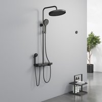 EMKE® Duschsystem mit Thermostat Schwarz 40 cm LED Anzeige Glasablage Duschsystem Elternteil und Kind Handbrause+Übergröße Regendusche +Auslauf von EMKE