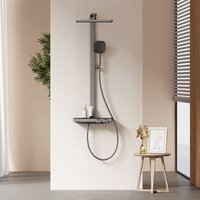 EMKE® Premium Duschsystem mit Thermostat Regenduschkopf (36x24 cm) 4 Strahlarten Handbrause in Anthrazit Matt von EMKE