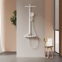 EMKE® Premium Duschsystem mit Thermostat Regenduschkopf (36x24 cm) 4 Strahlarten Handbrause in Weiß Matt von EMKE
