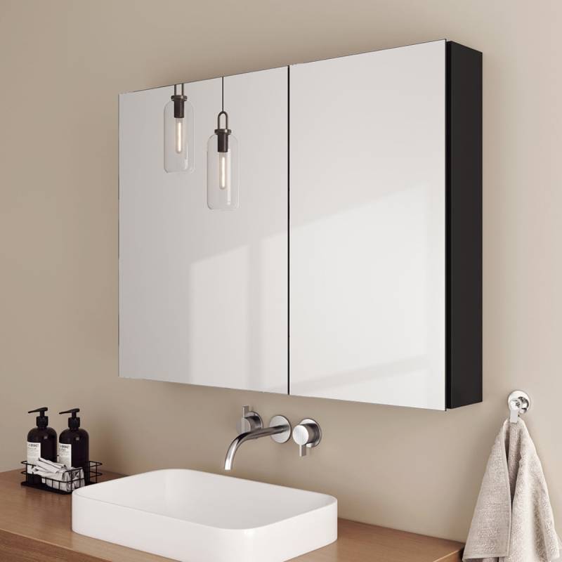 Bad-Spiegelschrank mit 2 Soft-Close-Flügeltüren & kupferfreiem Spiegel, 75–85 × 65 cm von EMKE