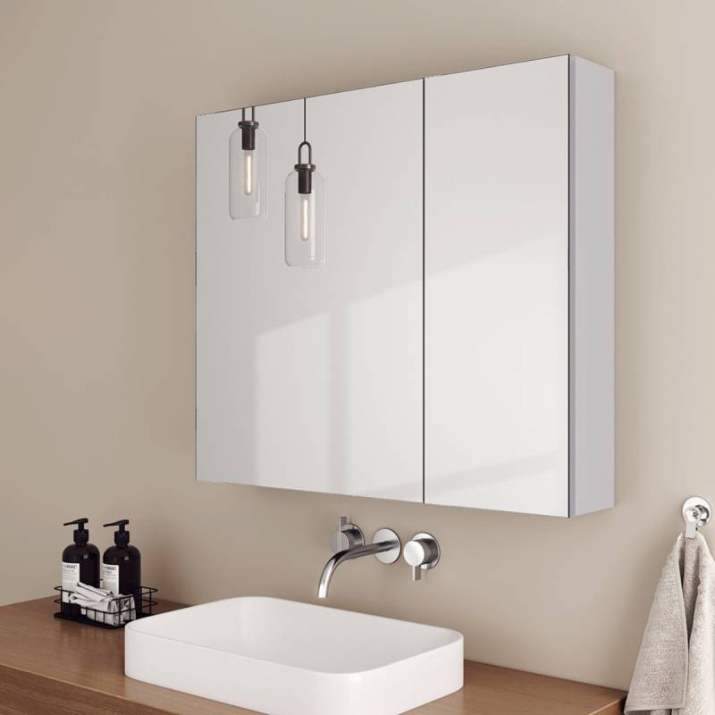 Bad-Spiegelschrank mit 2 Soft-Close-Flügeltüren & kupferfreiem Spiegel, 75–85 × 65 cm von EMKE