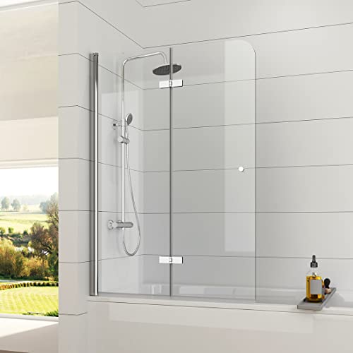 EMKE 100x140cm Duschtrennwand für Badewanne Faltwand Duschabtrennung Badewannenaufsatz NANO einfach-Reinigung Beschichtung 6mm Sicherheitsglas Chrom von EMKE