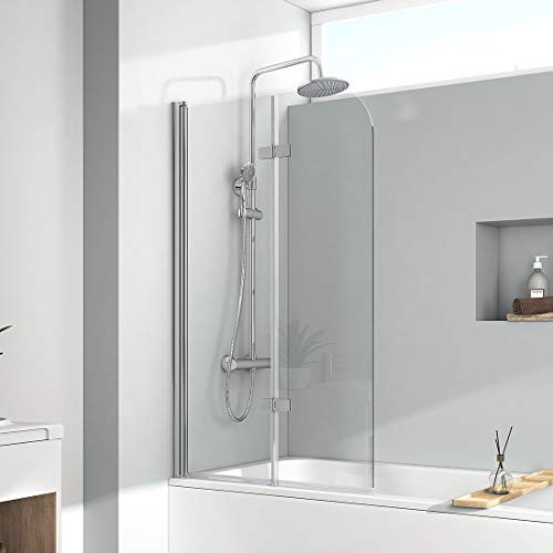 EMKE 120x140cm Duschwand für Badewanne Duschtrennwand Faltwand Duschabtrennung Badewannenaufsatz NANO einfach-Reinigung Beschichtung von EMKE