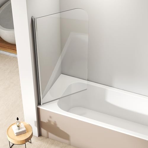 EMKE Duschwand für Badewanne 90x140 cm, Duschtrennwand für Badewanne Duschwand Badewanne Faltbar, Duschabtrennung Badewanne 6mm NANO Beschichtung Sicherheitsglas Badewannenaufsatz von EMKE