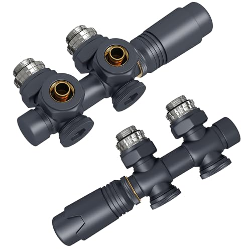 EMKE Multiblock Heizkörper Mittelanschluss, Hahnblock Heizkörper Ventil Eck- und Durchgangsform 50mm, Heizkörperventil mit thermostat für Badheizkörper Anthrazit (φ16mm * G1/2", 2 Stück) EMKE Multiblock Heizkörper Mittelanschluss, Hahnblock Heizkörper Ventil Eck- und Durchgangsform 50mm, Heizkörperventil mit thermostat für Badheizkörper Anthrazit (φ16mm * G1/2", 2 Stück) von EMKE