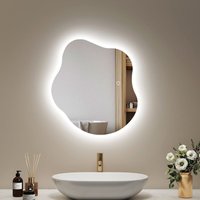 EMKE Asymmetrischer LED Badezimmerspiegel mit Antibeschlag 3 Farben des Lichts Dimmbar 50x45cm von EMKE