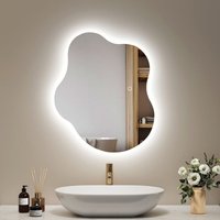 EMKE Asymmetrischer LED Badezimmerspiegel mit Antibeschlag 3 Farben des Lichts Dimmbar 60x55cm von EMKE