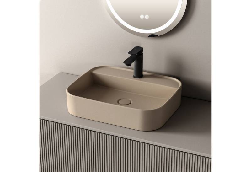 EMKE Aufsatzwaschbecken Eckiges Keramik Waschbecken mit Hahnloch – Wand- & Aufsatzmontage,Weiß (Packung, Mit Hahnloch) von EMKE