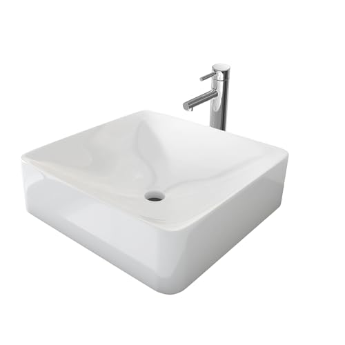 EMKE Aufsatzwaschbecken Waschbecken 40 x 40 x 12 cm,Klein Waschbecken Gäste WC, Handwaschbecken Bad Keramikwaschbecken Waschplatz Aufsatzbecken Eckig Waschschale Waschtisch Weiß von EMKE