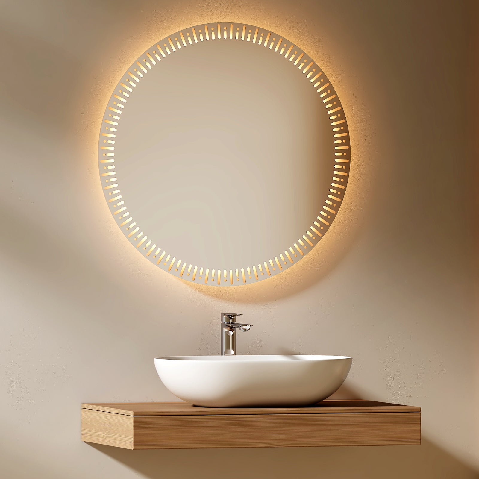 Runder LED-Badspiegel mit Touch-Steuerung, Antibeschlag & dimmbarem Licht Runder LED-Badspiegel mit Touch-Steuerung, Antibeschlag & dimmbarem Licht von EMKE