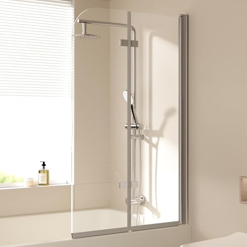 EMKE Badewanne Duschwand für Badewanne 100x140 cm, Badewannenaufsatz Faltbar 2-teilig Duschtrennwand für Badewanne Badewannenfaltwand 6 mm Sicherheitsglas Duschabtrennung Badewanne EMKE Badewanne Duschwand für Badewanne 100x140 cm, Badewannenaufsatz Faltbar 2-teilig Duschtrennwand für Badewanne Badewannenfaltwand 6 mm Sicherheitsglas Duschabtrennung Badewanne von EMKE