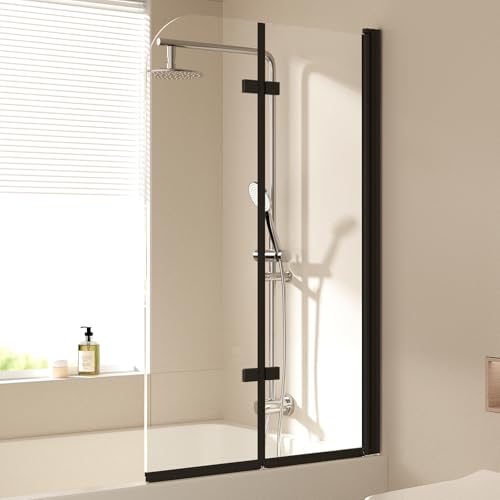 EMKE Badewanne Duschwand für Badewanne 100x140 cm Schwarz, Badewannenaufsatz Faltbar 2-teilig Duschtrennwand für Badewanne Badewannenfaltwand 6 mm Sicherheitsglas Duschabtrennung Badewanne EMKE Badewanne Duschwand für Badewanne 100x140 cm Schwarz, Badewannenaufsatz Faltbar 2-teilig Duschtrennwand für Badewanne Badewannenfaltwand 6 mm Sicherheitsglas Duschabtrennung Badewanne von EMKE