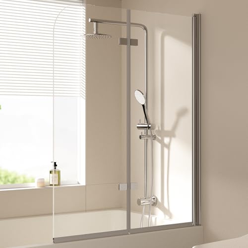 EMKE Badewanne Duschwand für Badewanne 110x140 cm, Badewannenaufsatz Faltbar 2-teilig Duschtrennwand für Badewanne Badewannenfaltwand 6 mm Sicherheitsglas Duschabtrennung Badewanne EMKE Badewanne Duschwand für Badewanne 110x140 cm, Badewannenaufsatz Faltbar 2-teilig Duschtrennwand für Badewanne Badewannenfaltwand 6 mm Sicherheitsglas Duschabtrennung Badewanne von EMKE