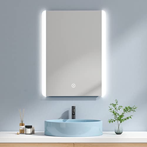 EMKE Badezimmerspiegel, LED, 60 x 80 cm, Spiegel mit Touch-Schalter + LED-Beleuchtung + Anti-Beschlag-Beschichtung, weißes Licht 6500 K von EMKE