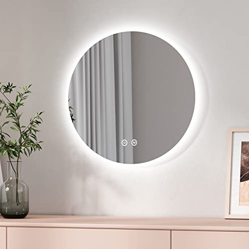 EMKE Badezimmerspiegel, LED, rund, 50 cm, mit Touch-Schalter + 3 Arten von Leuchten, warmweiß/kaltweiß/neutral von EMKE