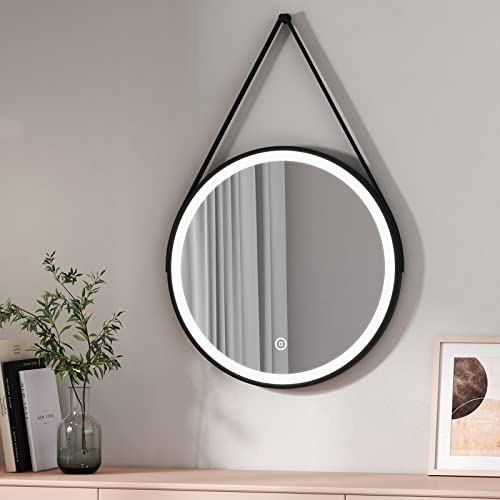 EMKE Badezimmerspiegel mit Beleuchtung, LED-Spiegel, rund, 60 cm, mit Touch-Schalter, weißes Licht, 6500 K, Rahmen schwarz von EMKE